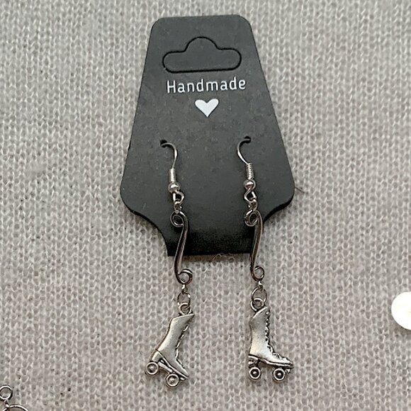 Earrings - silver tone quad skates & curve lines - Picture 1 of 4